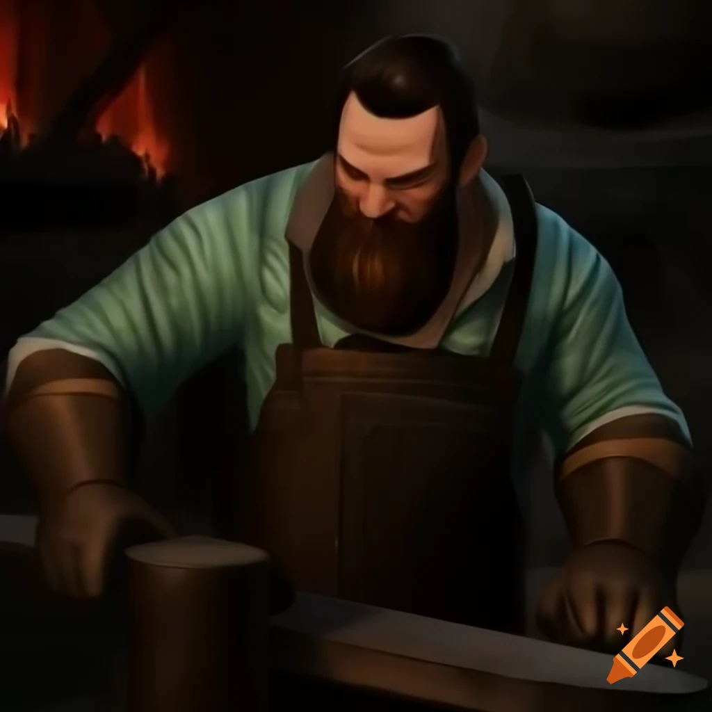Blacksmith character with green accents