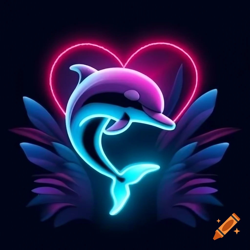 Hyper realistic chrome dolphin in neon lighting with surreal holographic effects