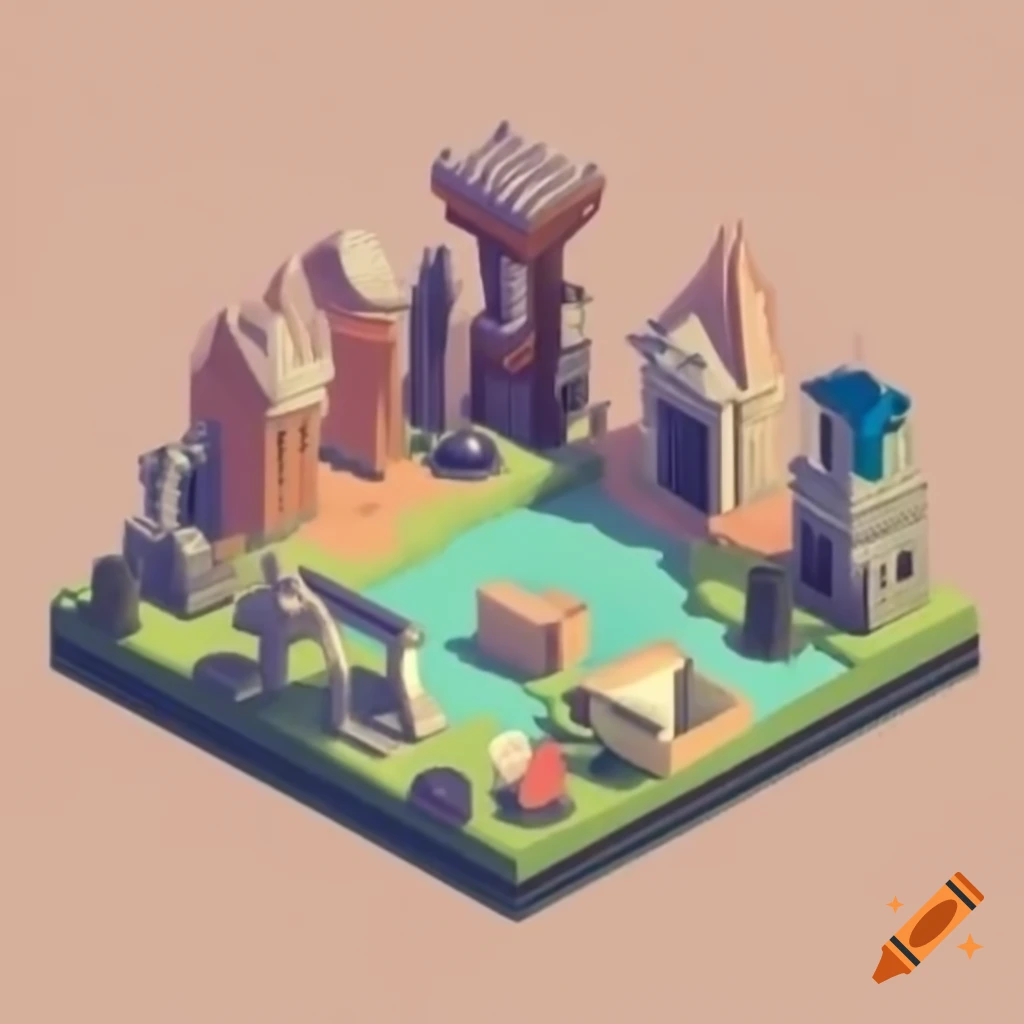 Isometric RPG concept art featuring a mincemeat pie in line art style