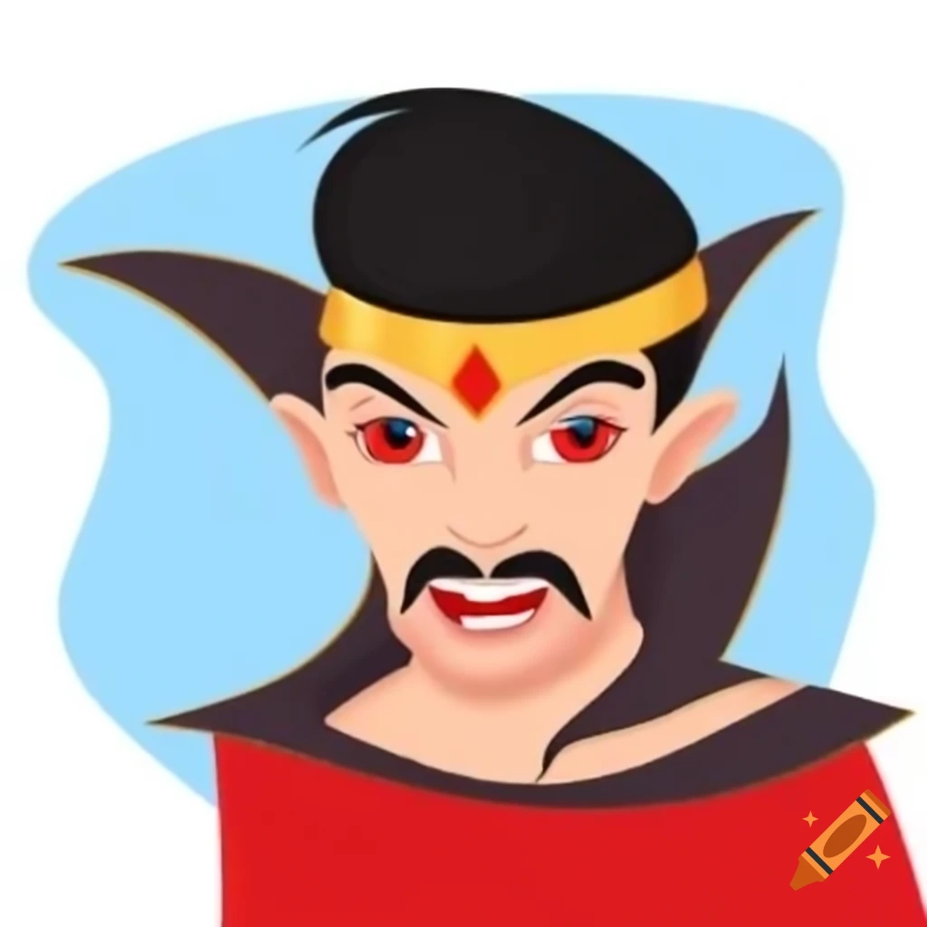 Vampire lord with red eyes, black hair, and royal attire