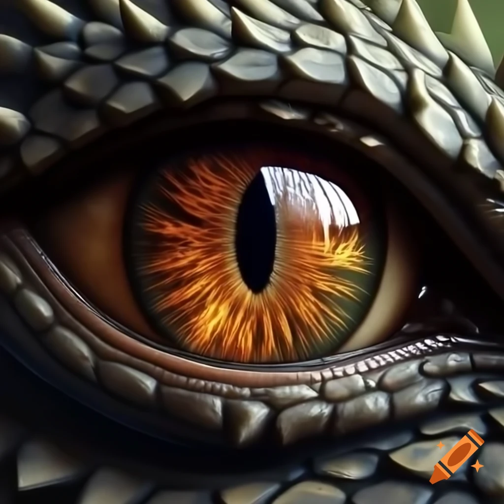 Close-up of dragon eye reflecting the word TLO