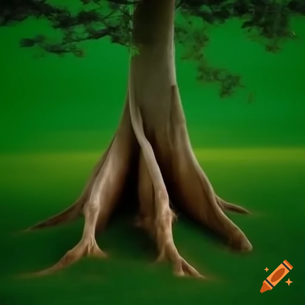 Beech trunk contrasting against lush green background