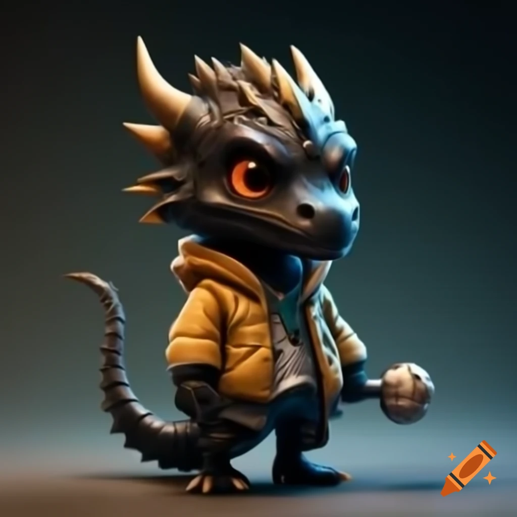 Chibi black dragon humanoid in streetwear attire