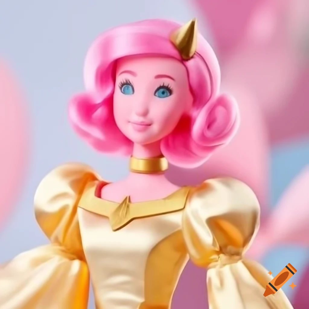 Princess Bubblegum Baddie Doll In Elegant Gold And Cotton Dress On Craiyon