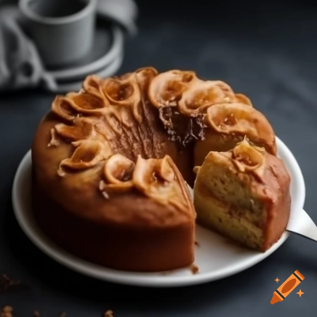 Rustic banana cake with golden crust and cinnamon swirls