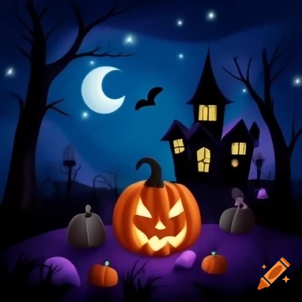 Halloween themed starry night with spooky elements