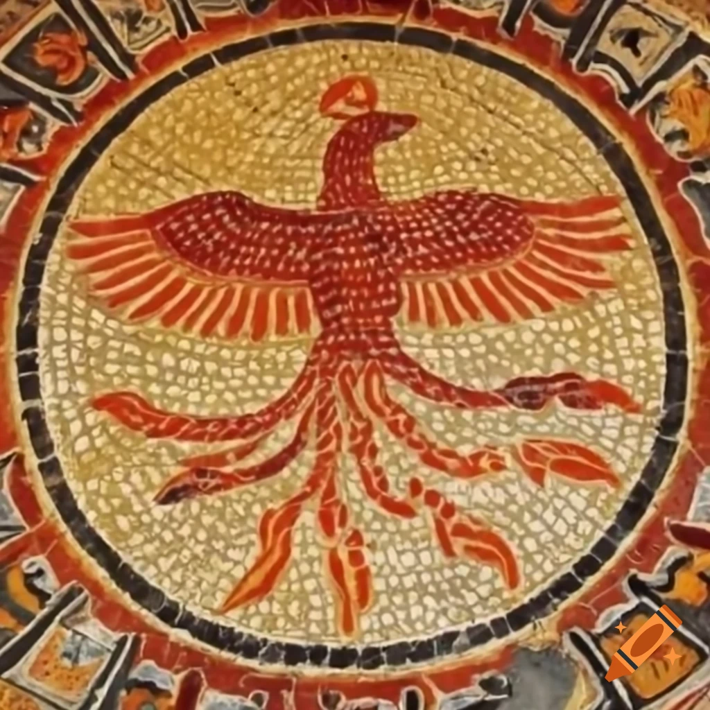 Ancient mosaic depicting a phoenix