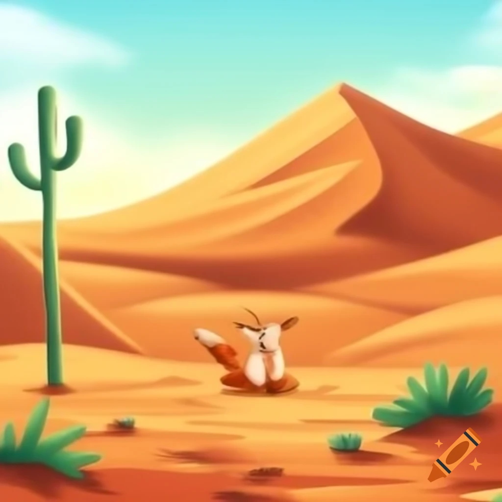Fox sitting next to a plant in the Sahara desert