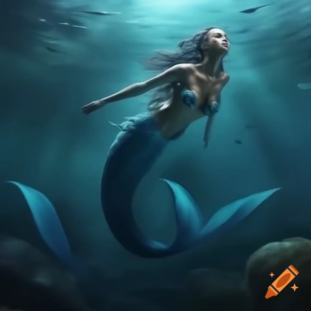 Hyper-realistic depiction of an underwater mermaid army