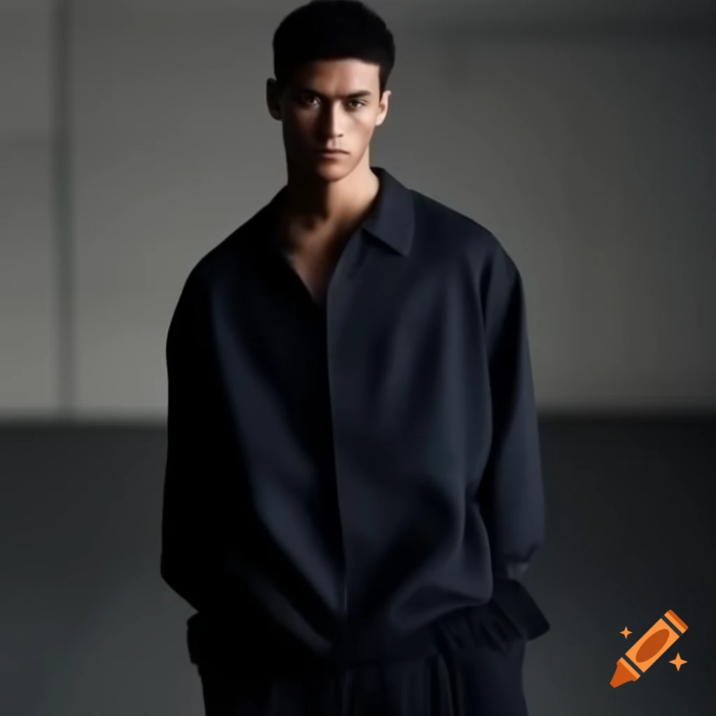 Male fit model showcasing modern baggy clothing in promotional poster