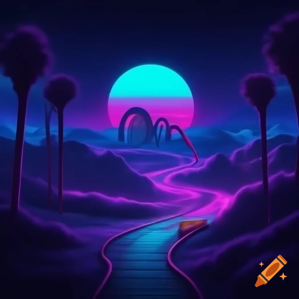 Neon-themed rollercoaster roadtrip scene