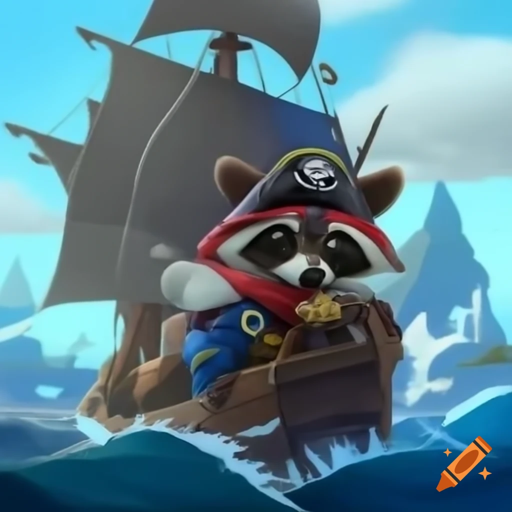 Pirate ship with raccoon as captain