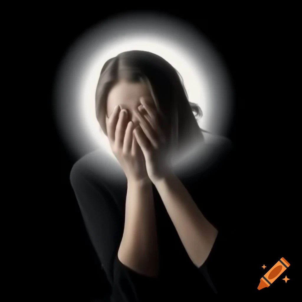 Woman with a halo looking embarrassed