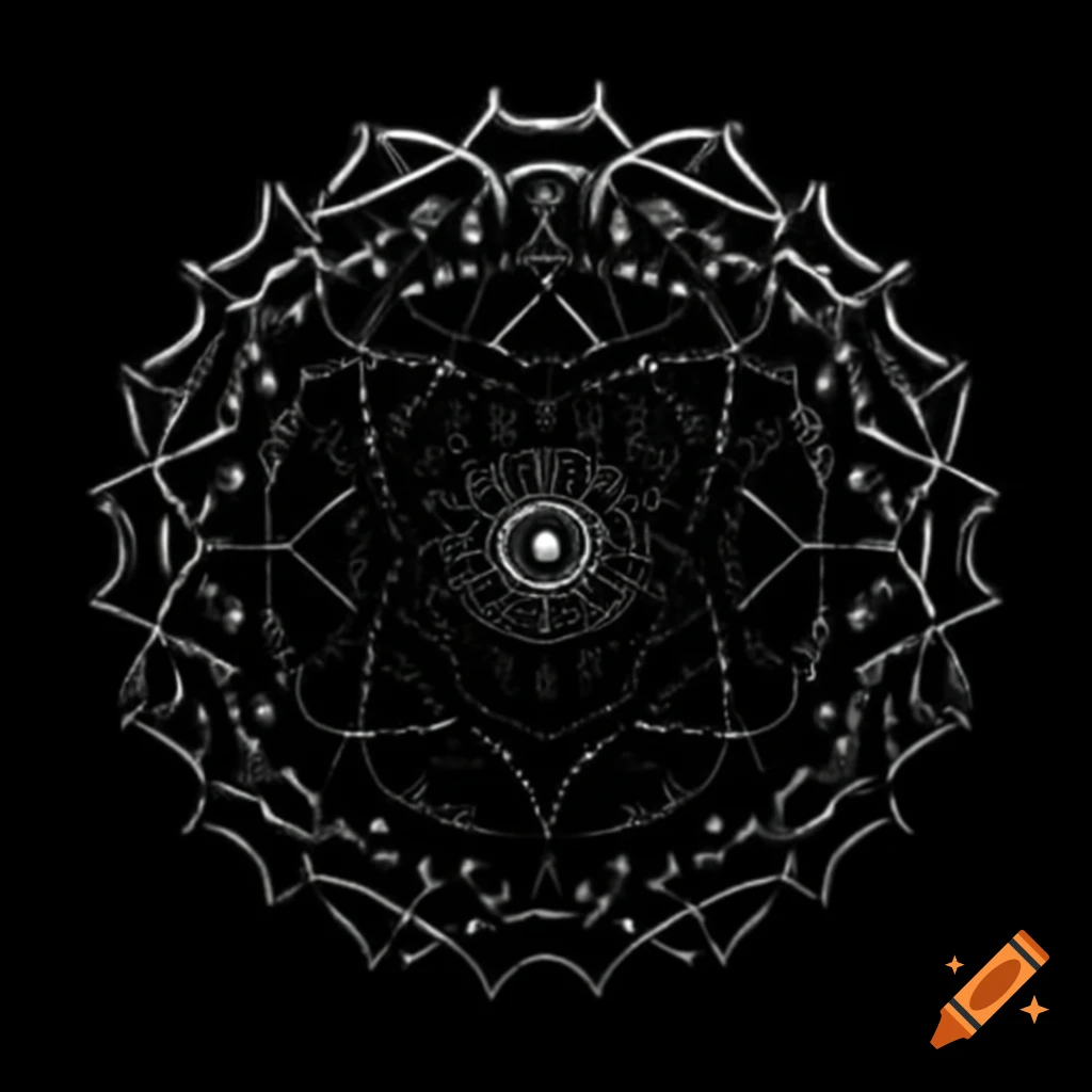 Metal chain mandala design in woodcut style