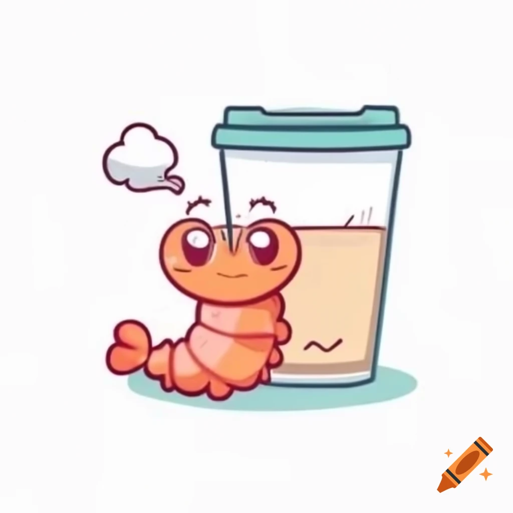Kawaii shrimp enjoying coffee