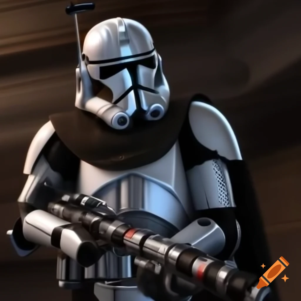 Stormtrooper in white armor fighting on a battlefield