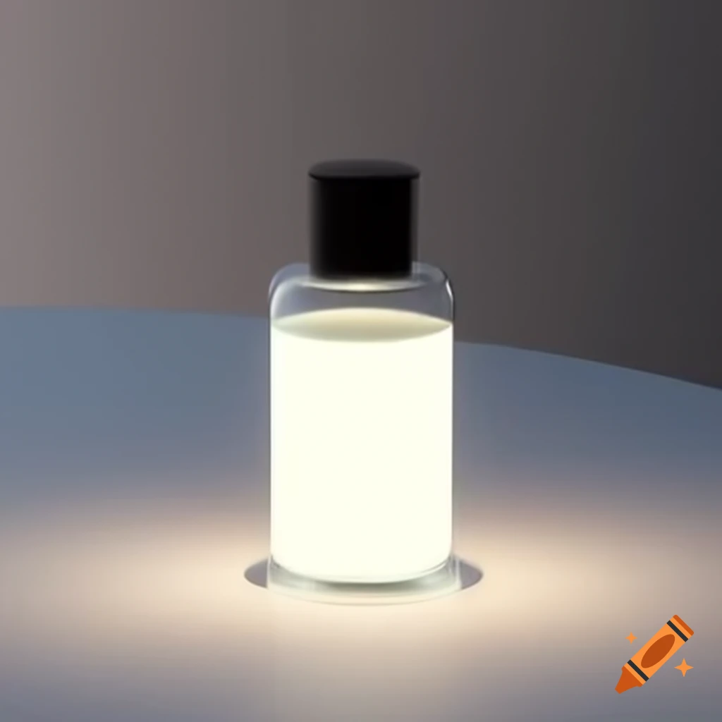 Modern glass bottle with glowing white liquid