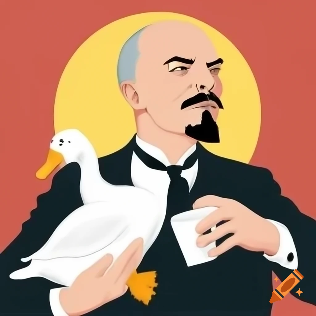 Historical figure with a duck, unique artistic interpretation