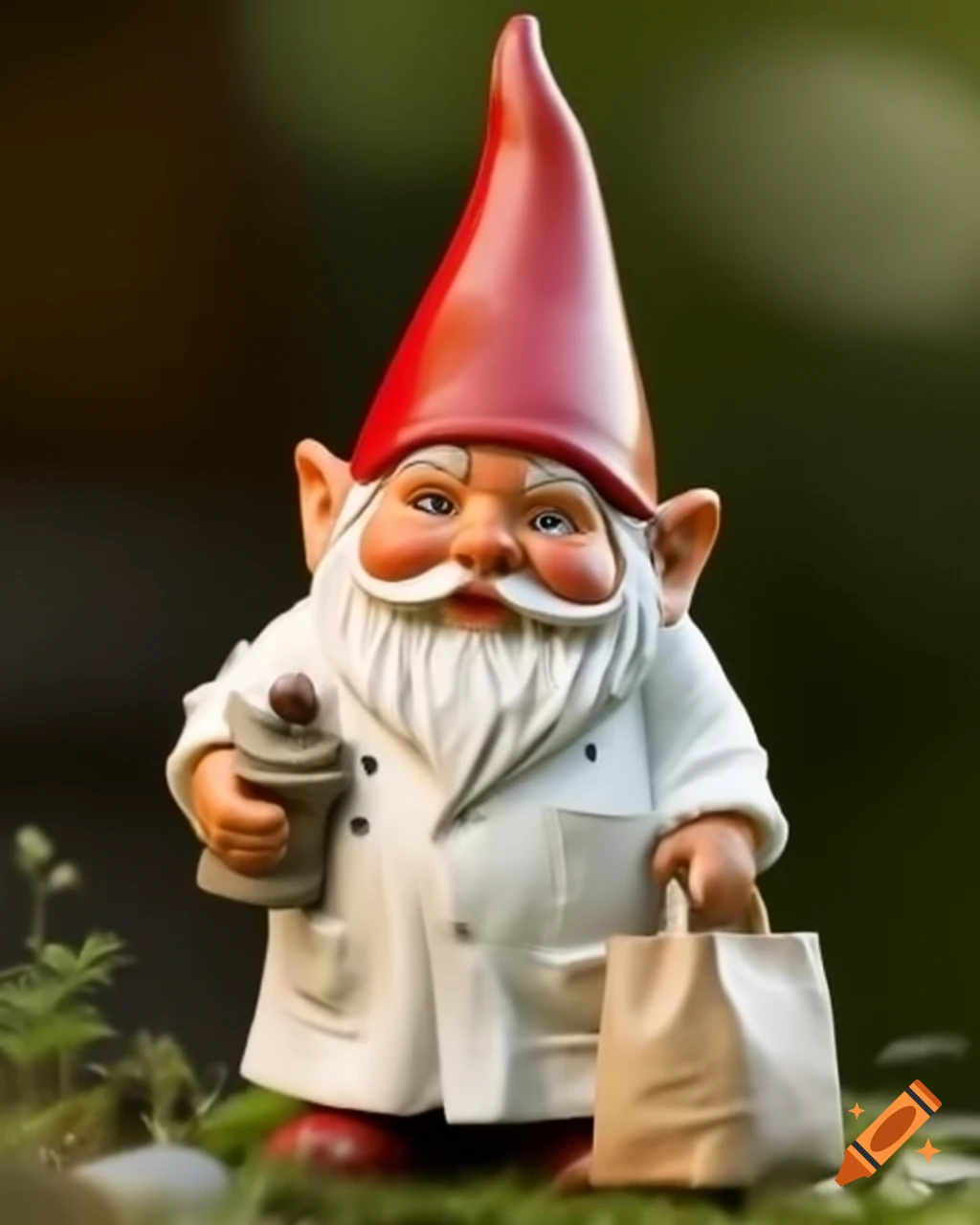 Garden gnome dressed as a doctor with medical bag
