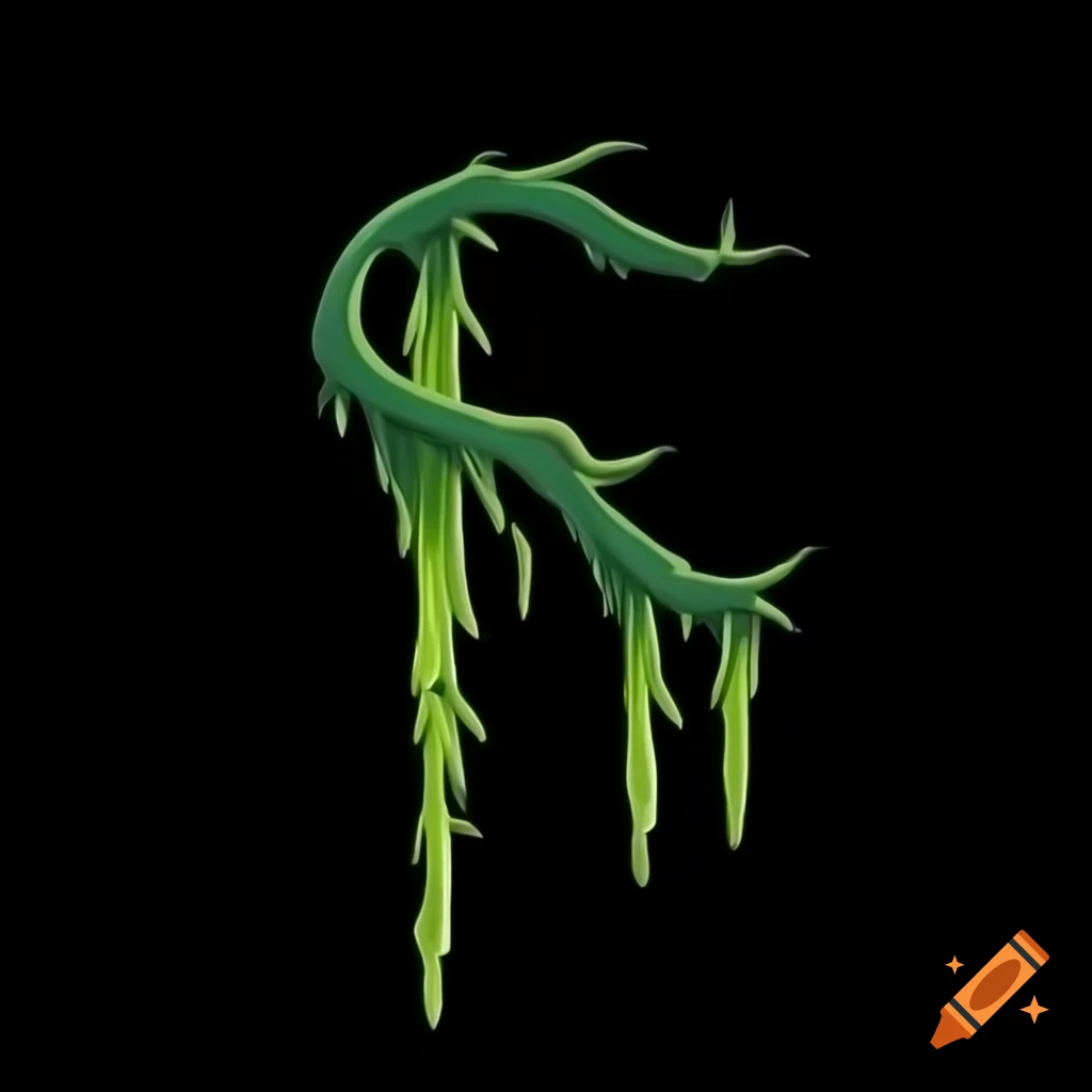 High fantasy typography and ivy branches in Yoshitaka Amano style