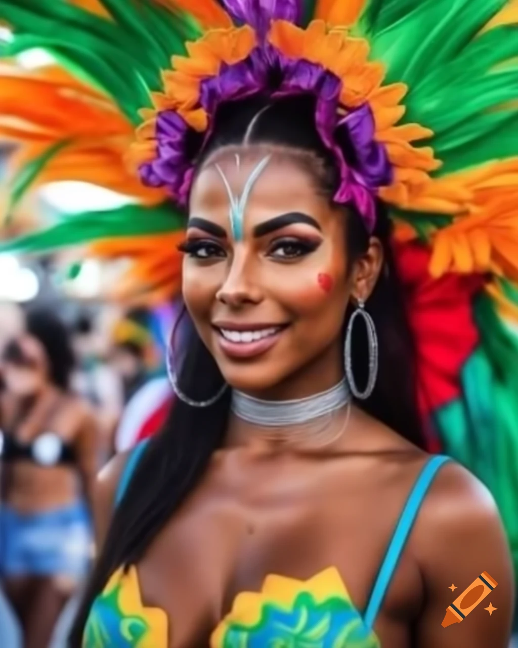 Brazilian woman in colorful costume at carnival celebration