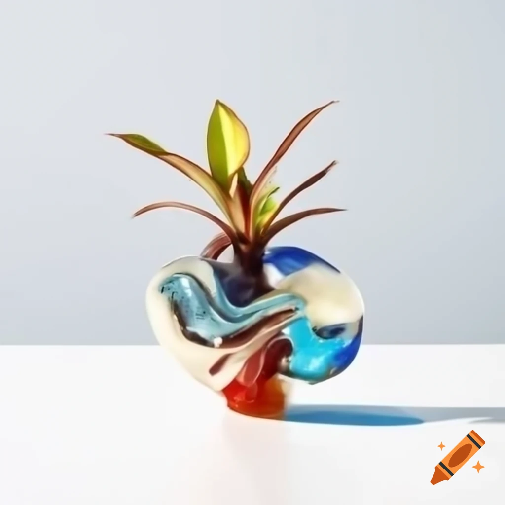 Fantastic plant design on white background with colorful glass glaze