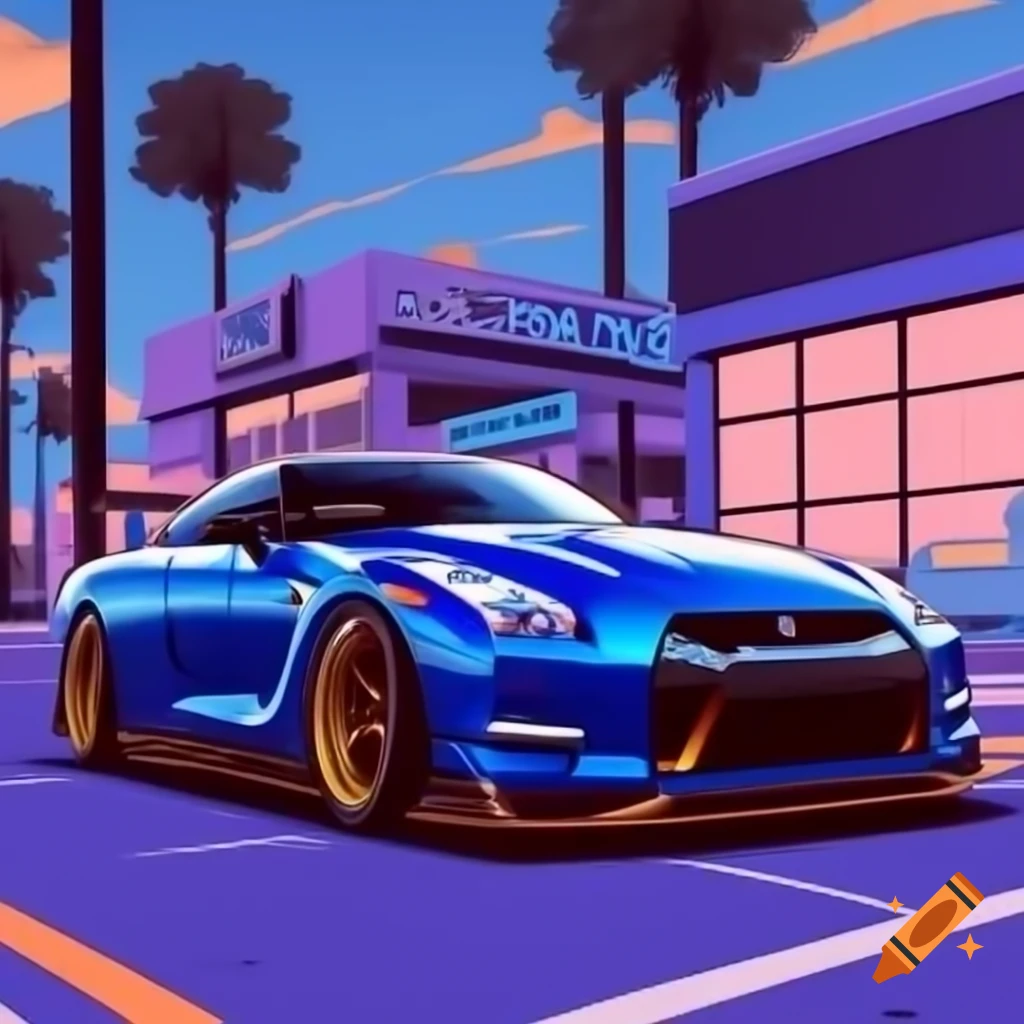 Cartoon illustration of a Nissan GTR
