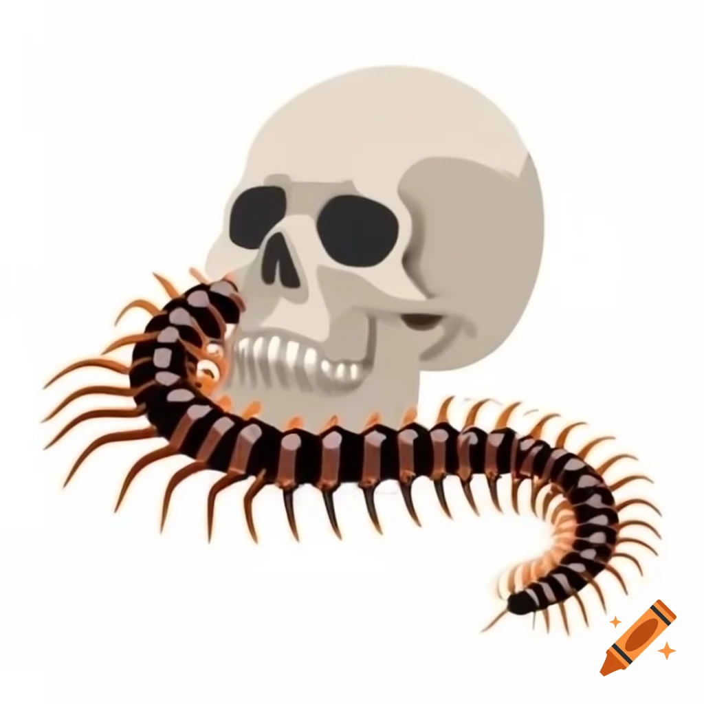 Nightmarish centipede with skull in a dark artistic style