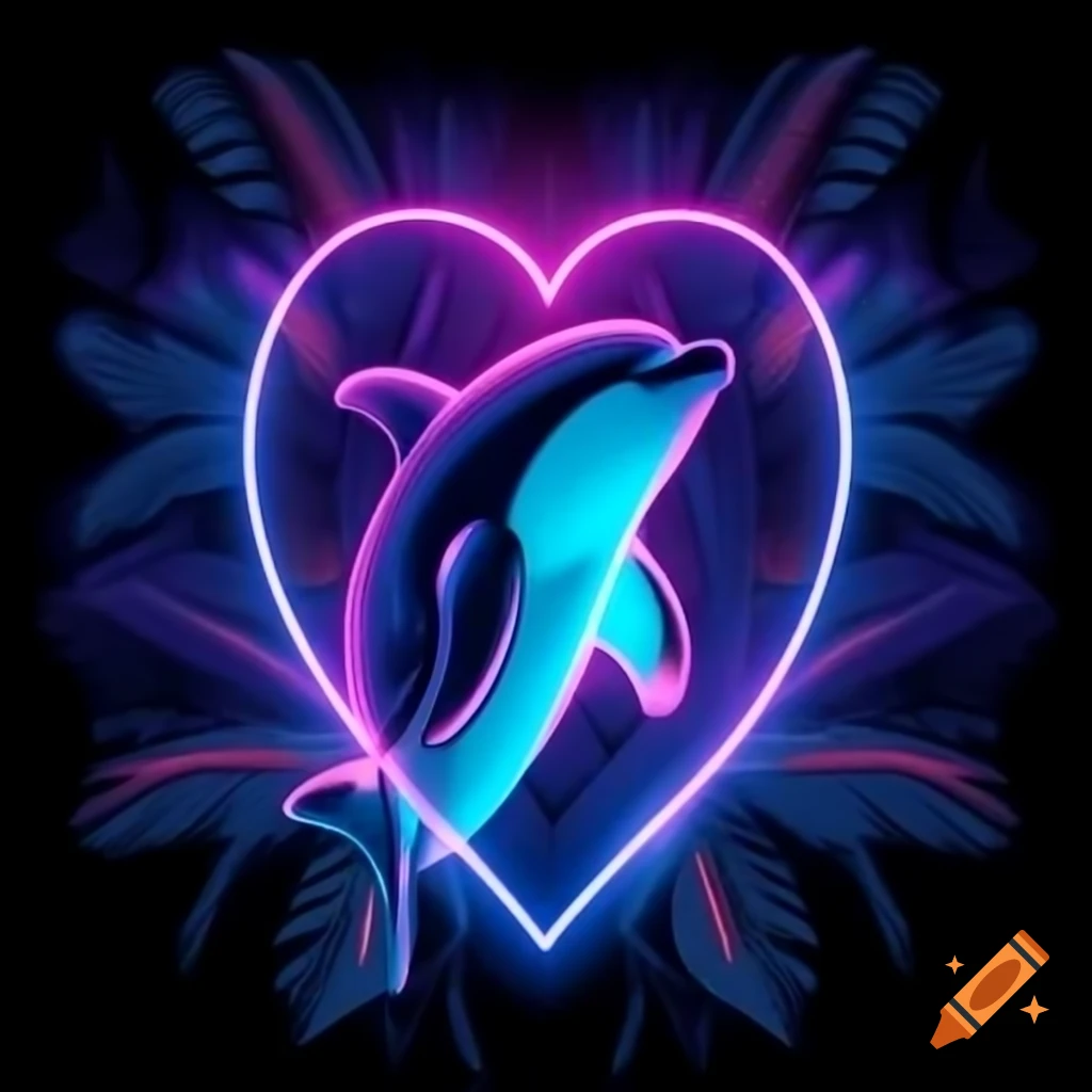 Hyper realistic chrome dolphin in neon lighting with surrealist effects