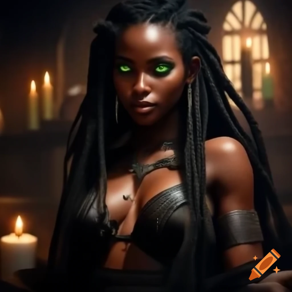 African American woman with dreadlocks and rock'n roll style exuding confidence