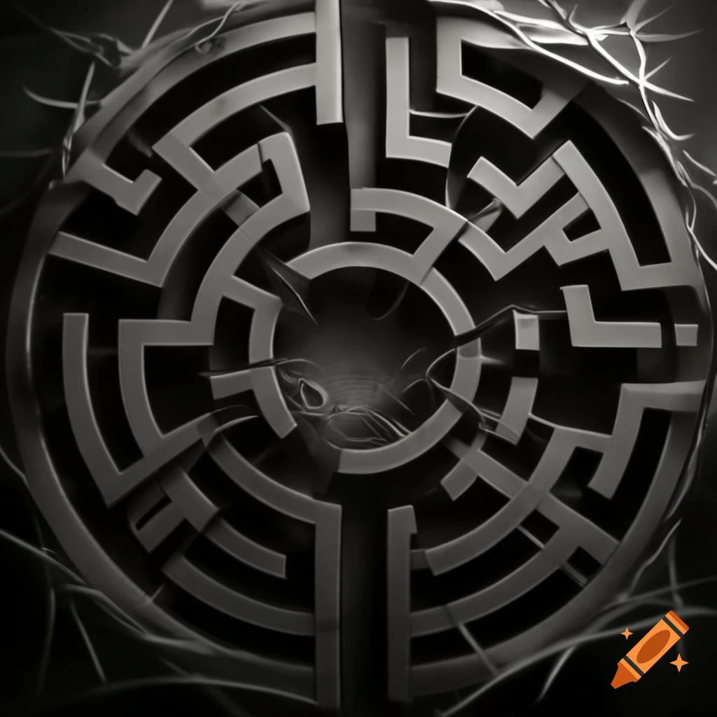 Intricate maze of sharp thorns in monochrome