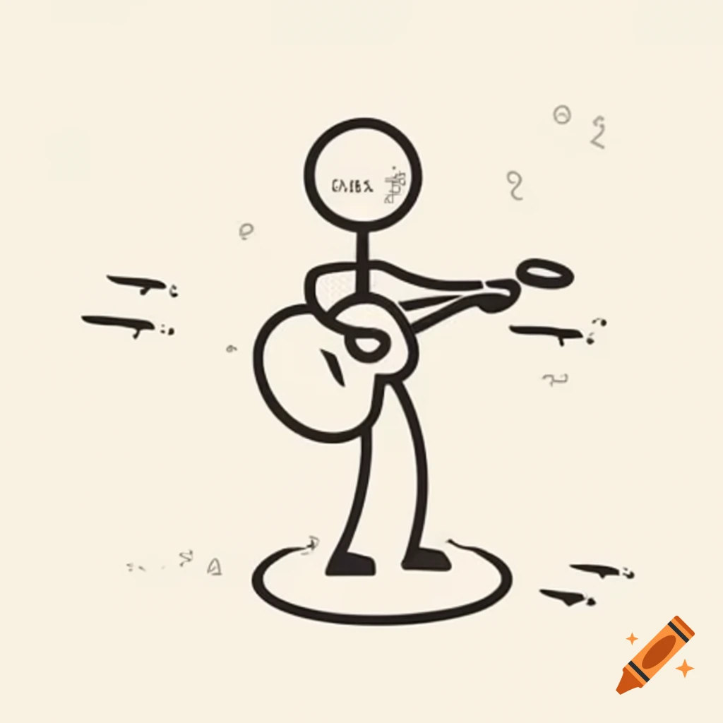 Minimalistic vector stickman character holding guitar