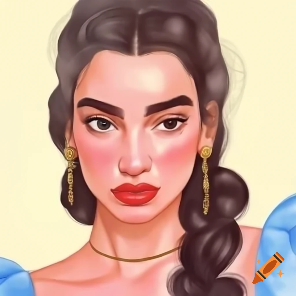 Dua Lipa depicted as Albanian Princess in classic Disney animation style