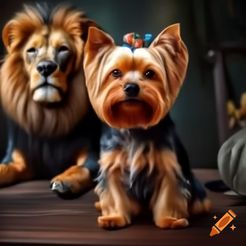 Yorkshire terrier with large lion