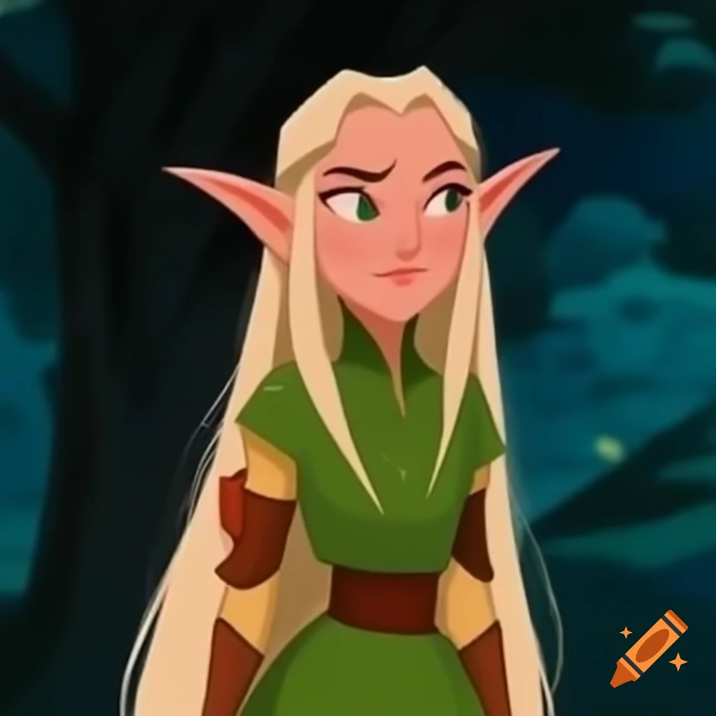 Fantasy elf character portrayed by real actor in cartoon style