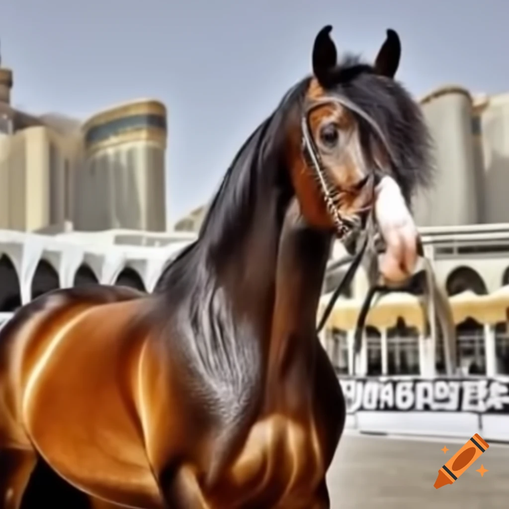 Horse in front of the Sacred Kaaba in Mecca