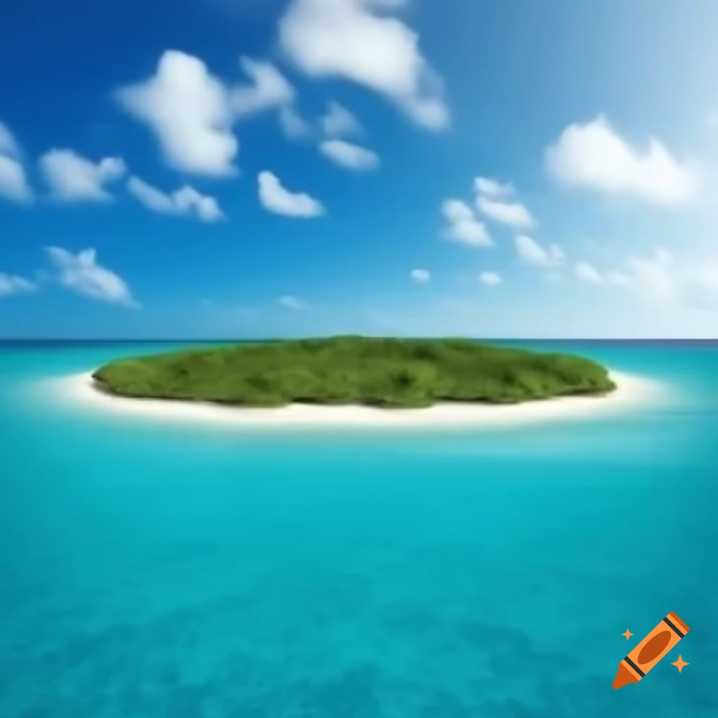 3D view of Caribbean island with low land height and sandy tracks