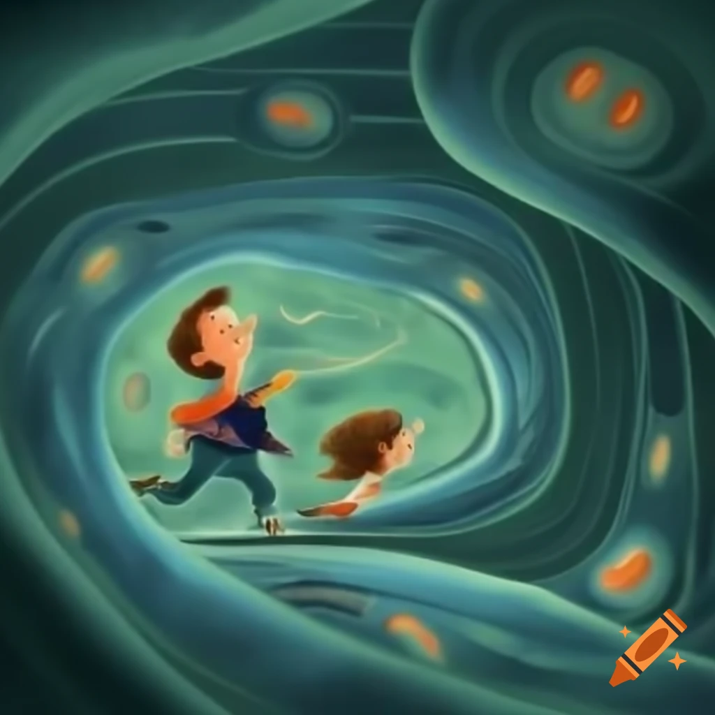 Kid and teacher exploring human cells in a car