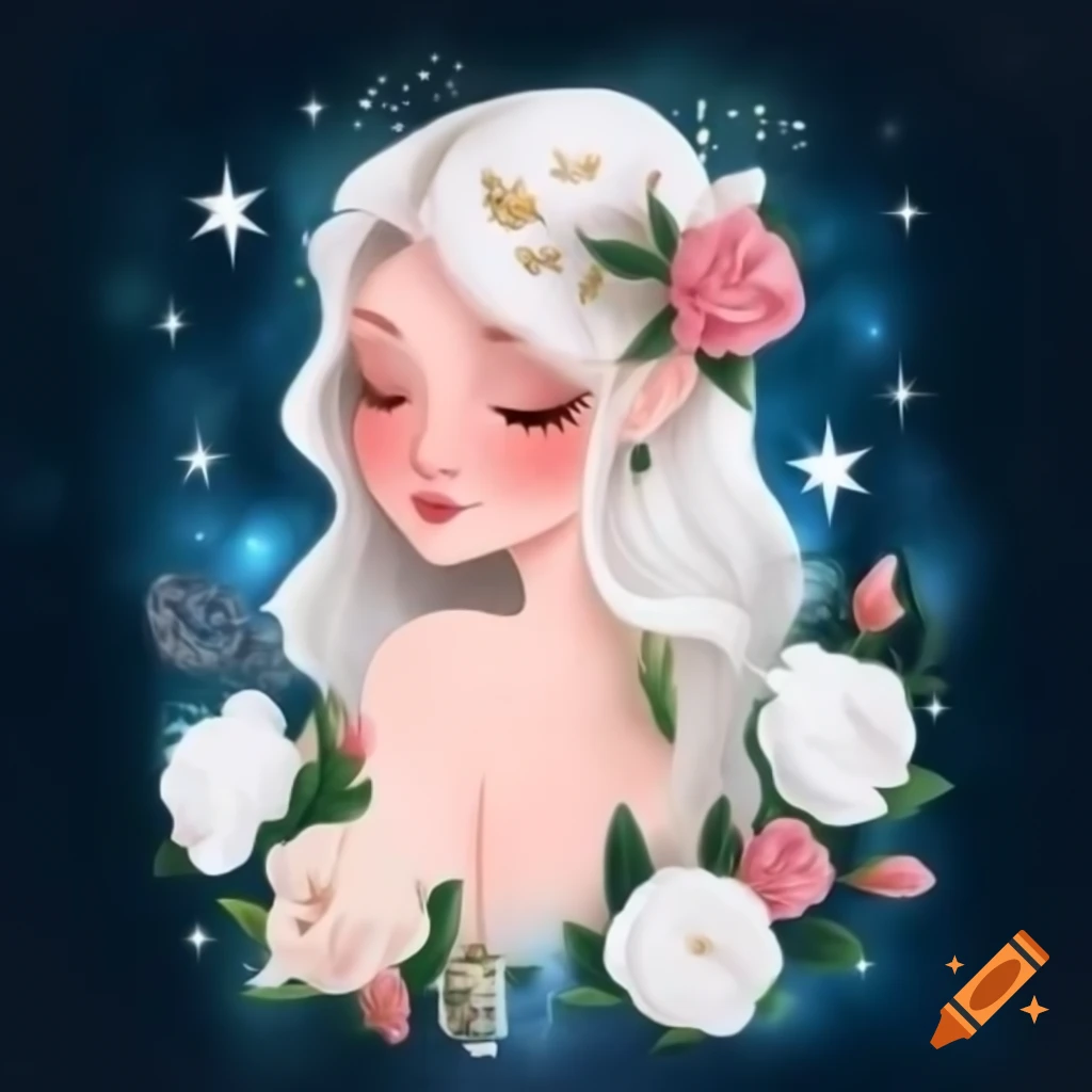 Enchantress portrait with roses and galaxy background, detailed illustration