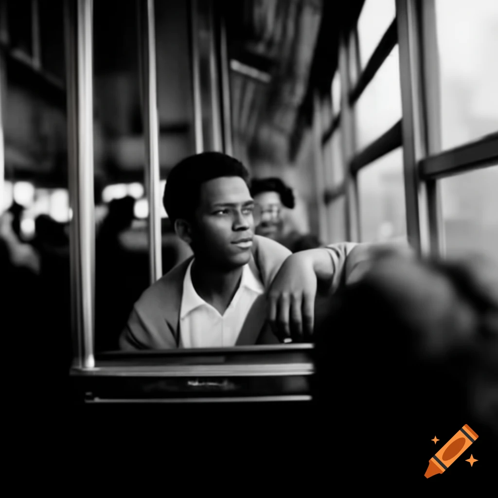 Man sitting in crowded bus