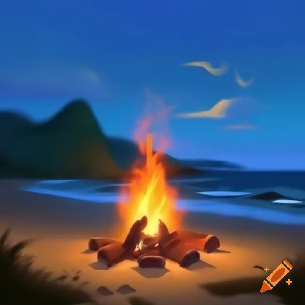 Campfire structure on beach without flames