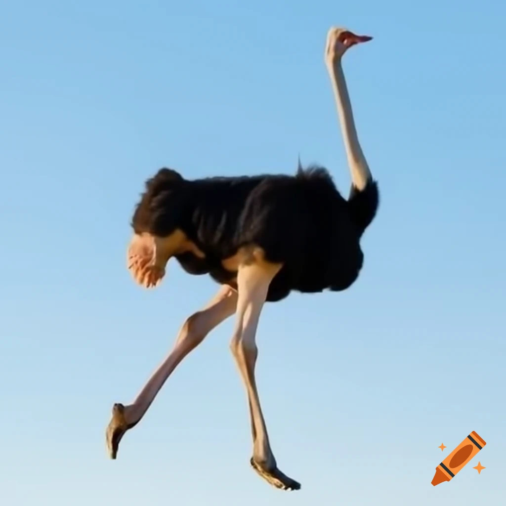 Flightless ostrich soaring in the sky