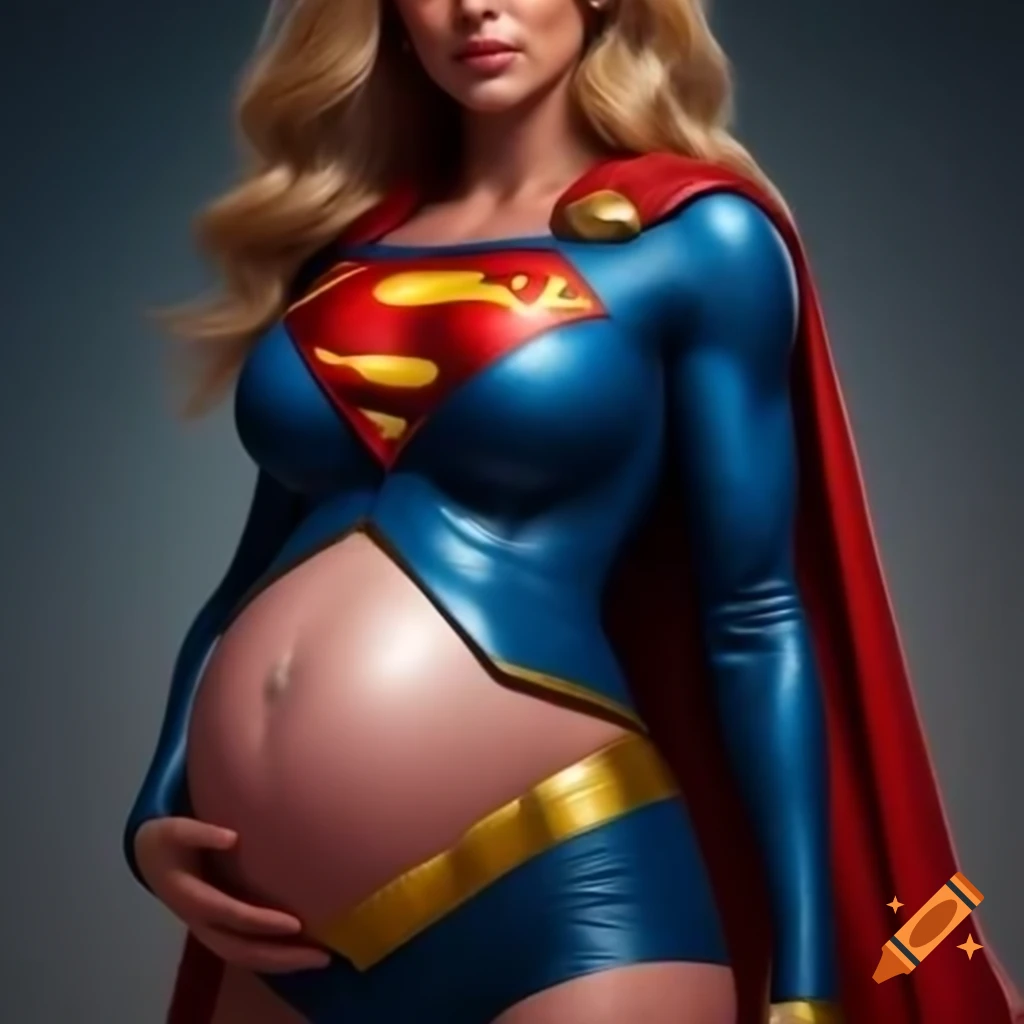 Superwoman character showcasing a pregnant belly