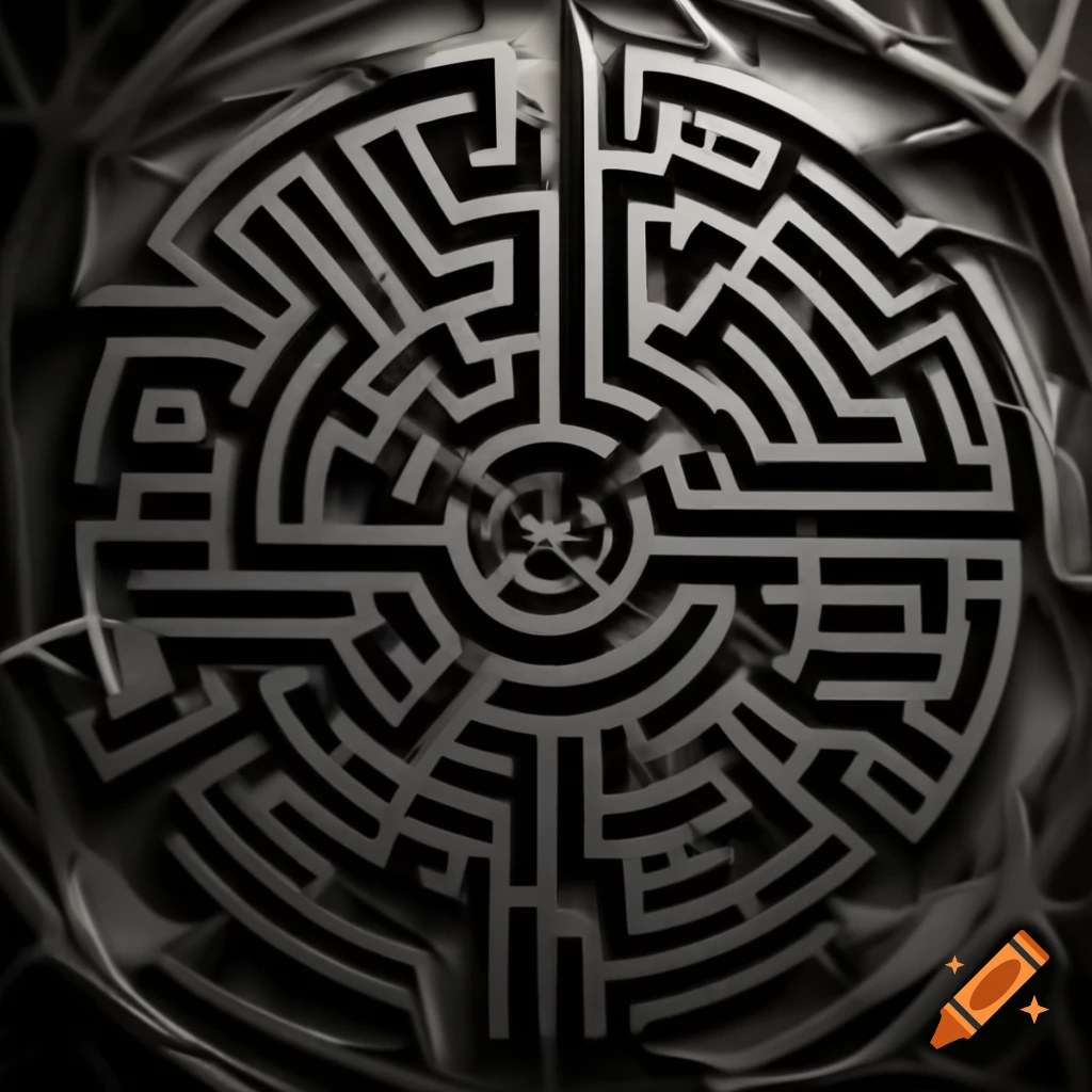 Intricate maze of sharp thorns in monochrome