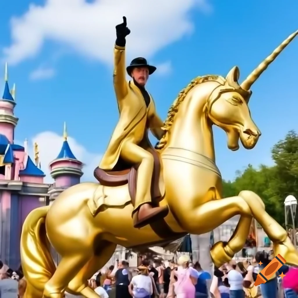 Jeff Goldblum riding unicorn at Disneyland