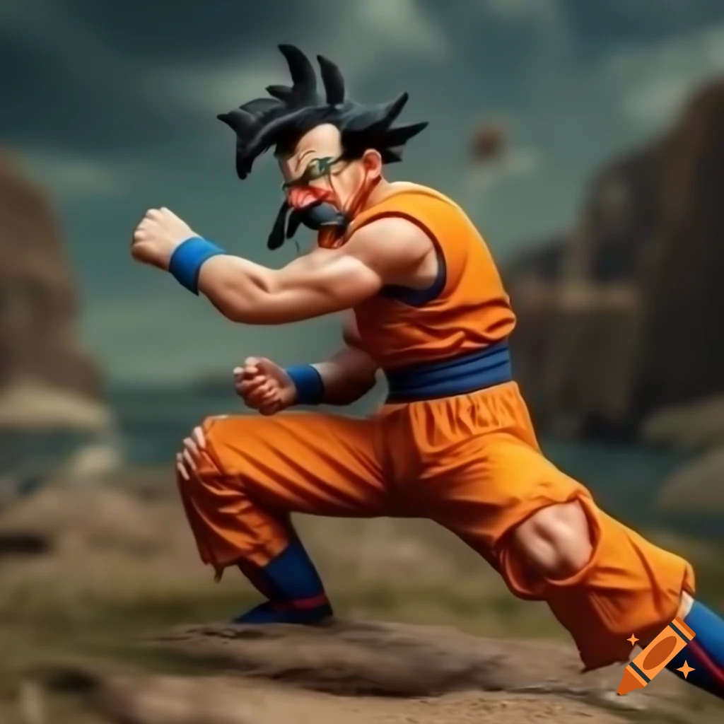 Friedrich Nietzsche confronting Goku in an epic showdown