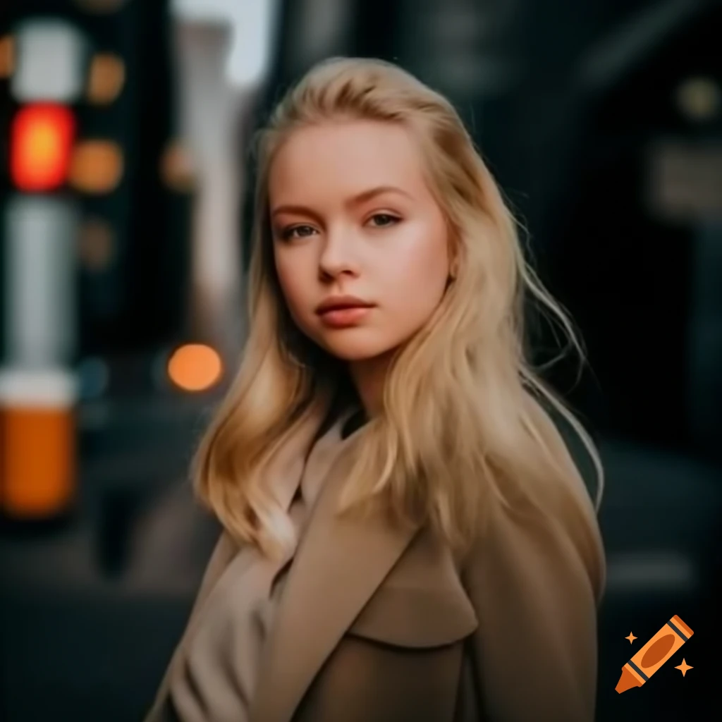 Attractive young blonde woman in New York styled like an Instagram photo