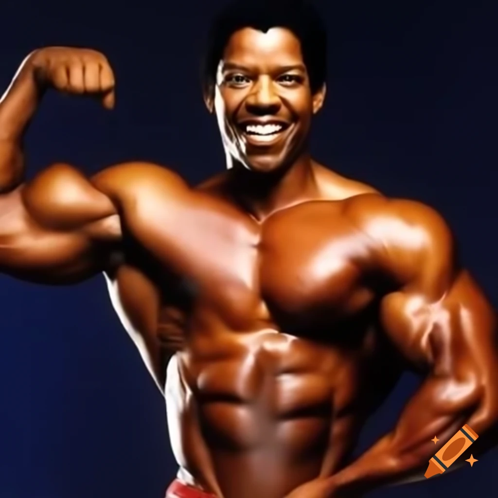 Exaggerated muscular depiction of Denzel Washington