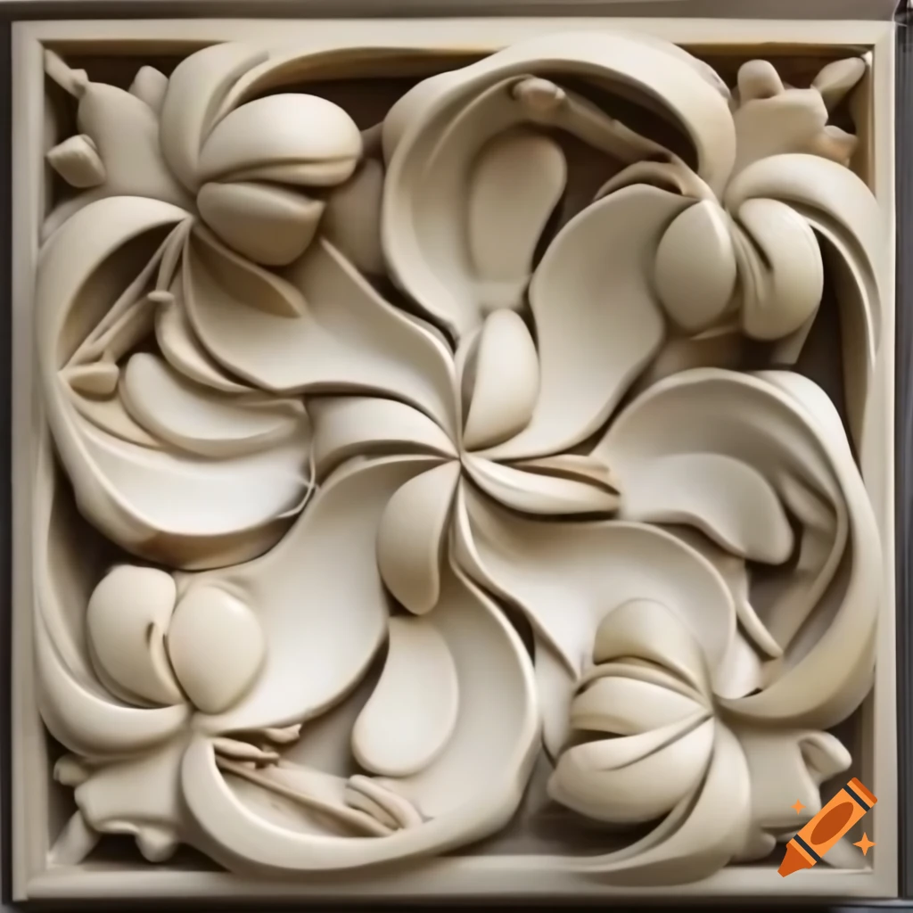 Smooth floral bas-relief with ornamental and organic designs
