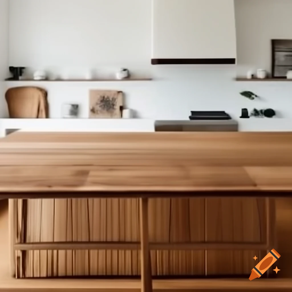 Wooden kitchen countertop in modern kitchen layout
